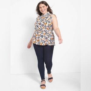 Lane Bryant Womens Size 24 Shirt Floral Sleeveless Peplum Top 1/2 Button Linen
